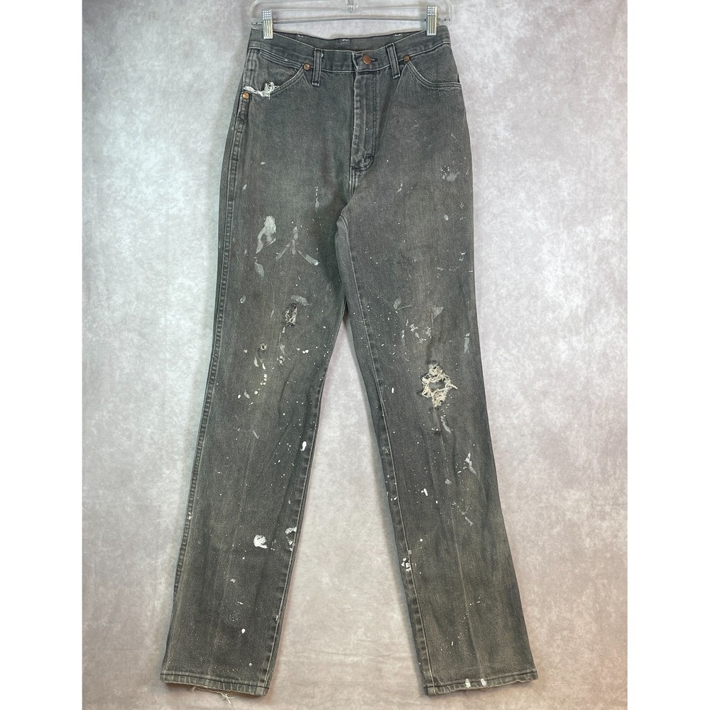 VTG Wrangler Jeans Womens 12 28x33 Gray Cowboy Cut Trashed Distressed USA Made